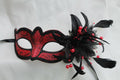 Red and Black Masquerade Mask for Masked Ball with Flower and Pearls