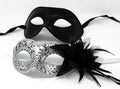 His and Hers Couples Masquerade Masks in Black and Silver Design with Flower