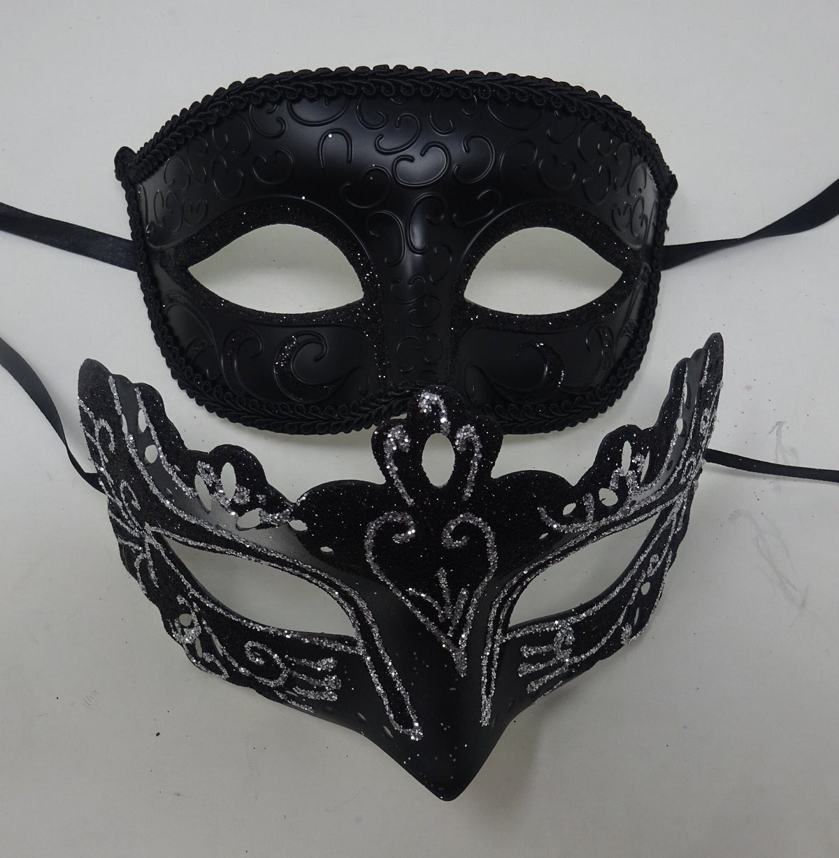 Black and Silver Pair of Male and Female Couples Masquerade Party Ball Prom Masks