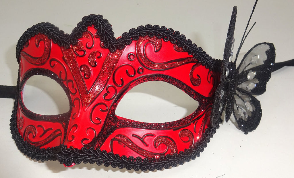 Red and Black Masquerade Mask with Butterfly for Masked Ball