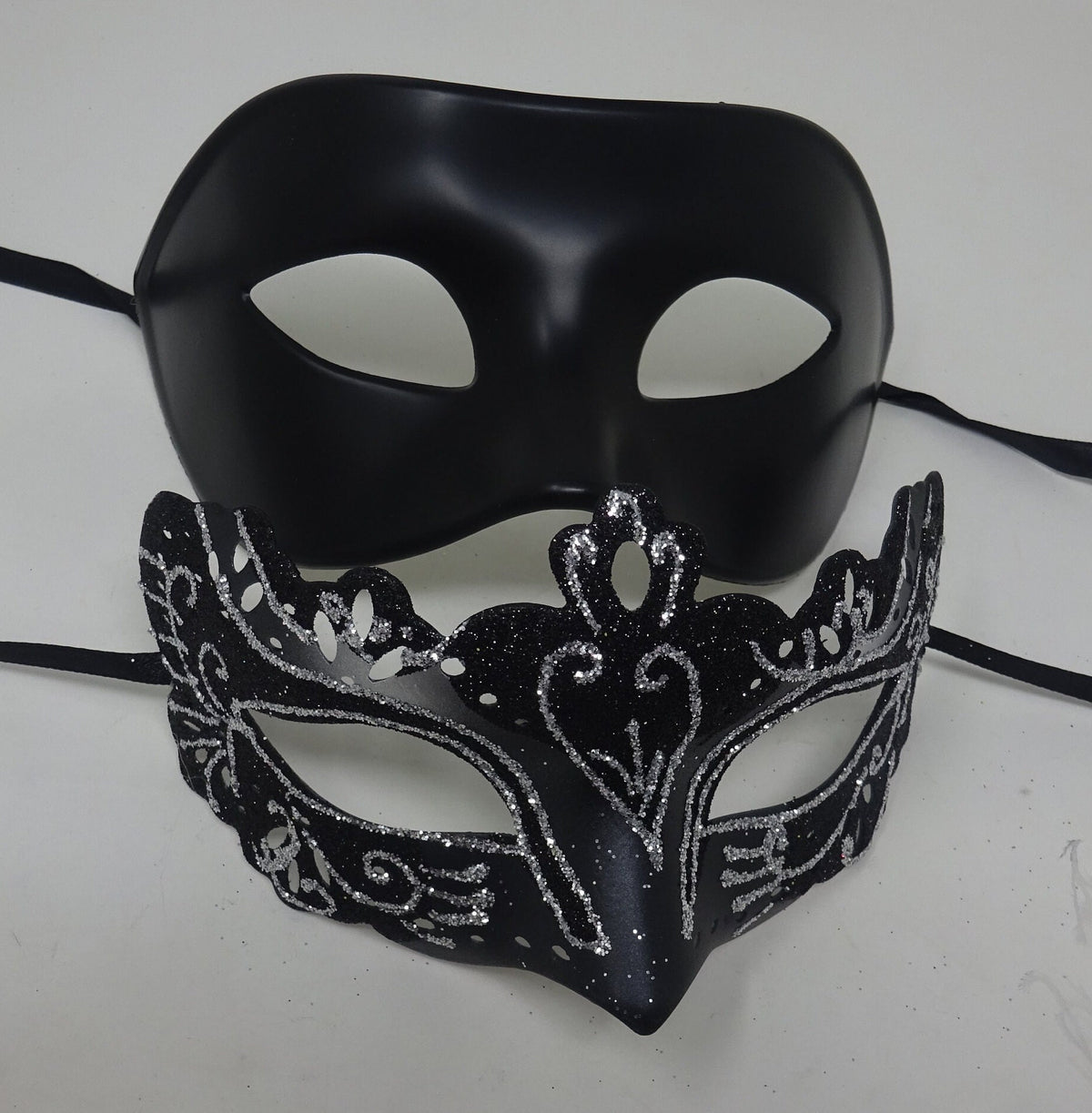 Black and Silver Pair of Male and Female Couples Masquerade Party Ball Prom Masks