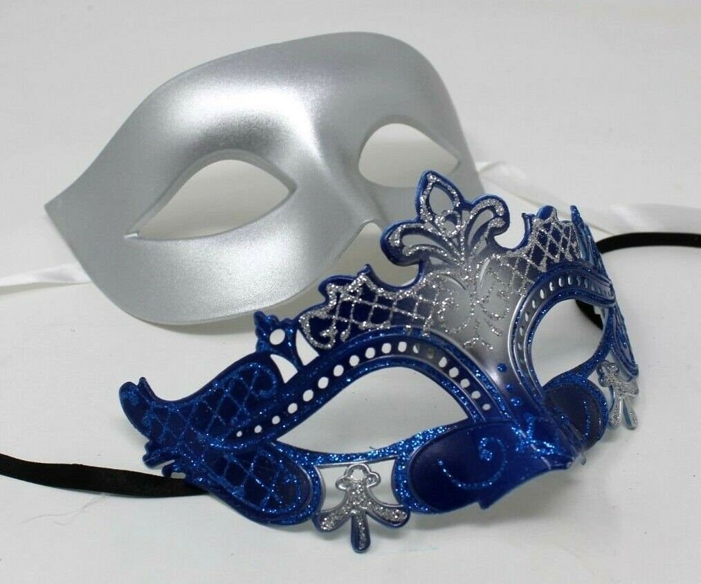 Blue and Silver His and Hers Couple Masquerade Masks
