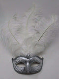 Ladies Stunning White and Silver Feather Masquerade Mask