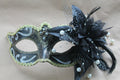 Stunning Black, Bronze Silver and Gold Masquerade Mask on a Black Stick with Flower and Pearl Detail