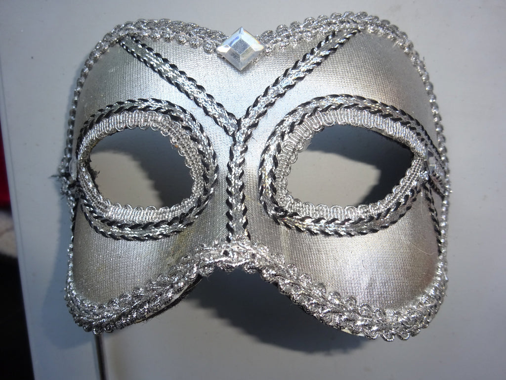 Silver & Black Ladies Masquerade Party Ball Eye Mask Hand Held on a Stick