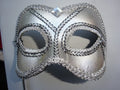 Silver & Black Ladies Masquerade Party Ball Eye Mask Hand Held on a Stick