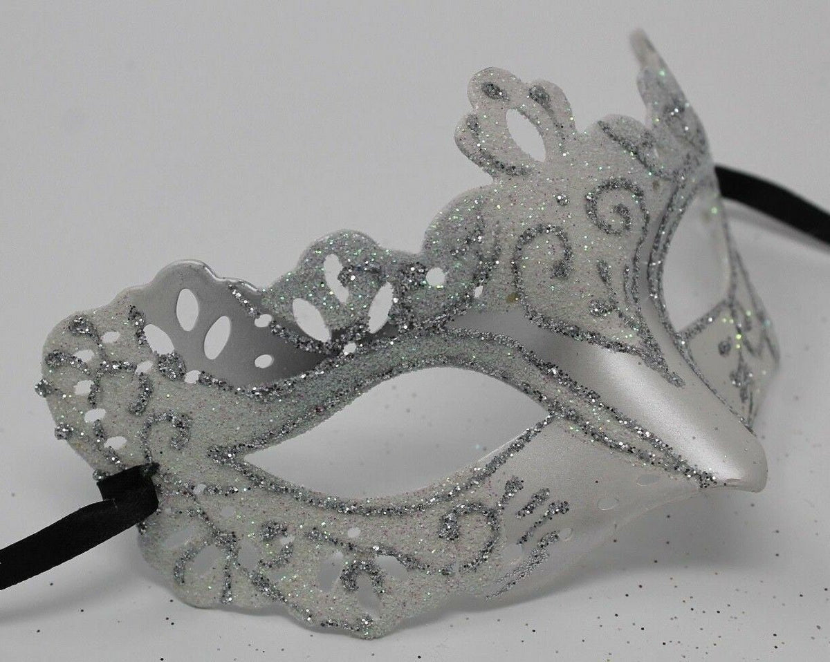 Rialto White and Silver Venetian Masquerade Party Prom Ball Eye Mask