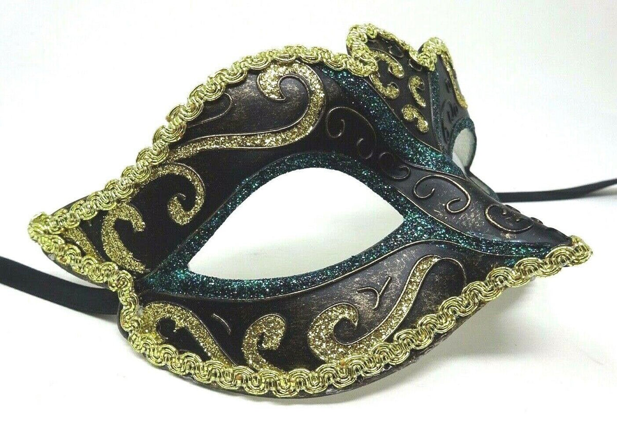 Turquoise, Bronze and Gold Venetian Masquerade Ball Carnival Eye Mask