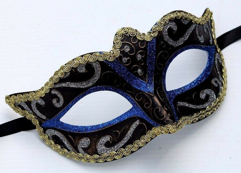 Mens or Ladies Blue and Black Masquerade Ball Halloween Mask