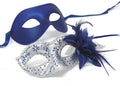 Blue and Silver Flower His and Hers Couple Masquerade Masks