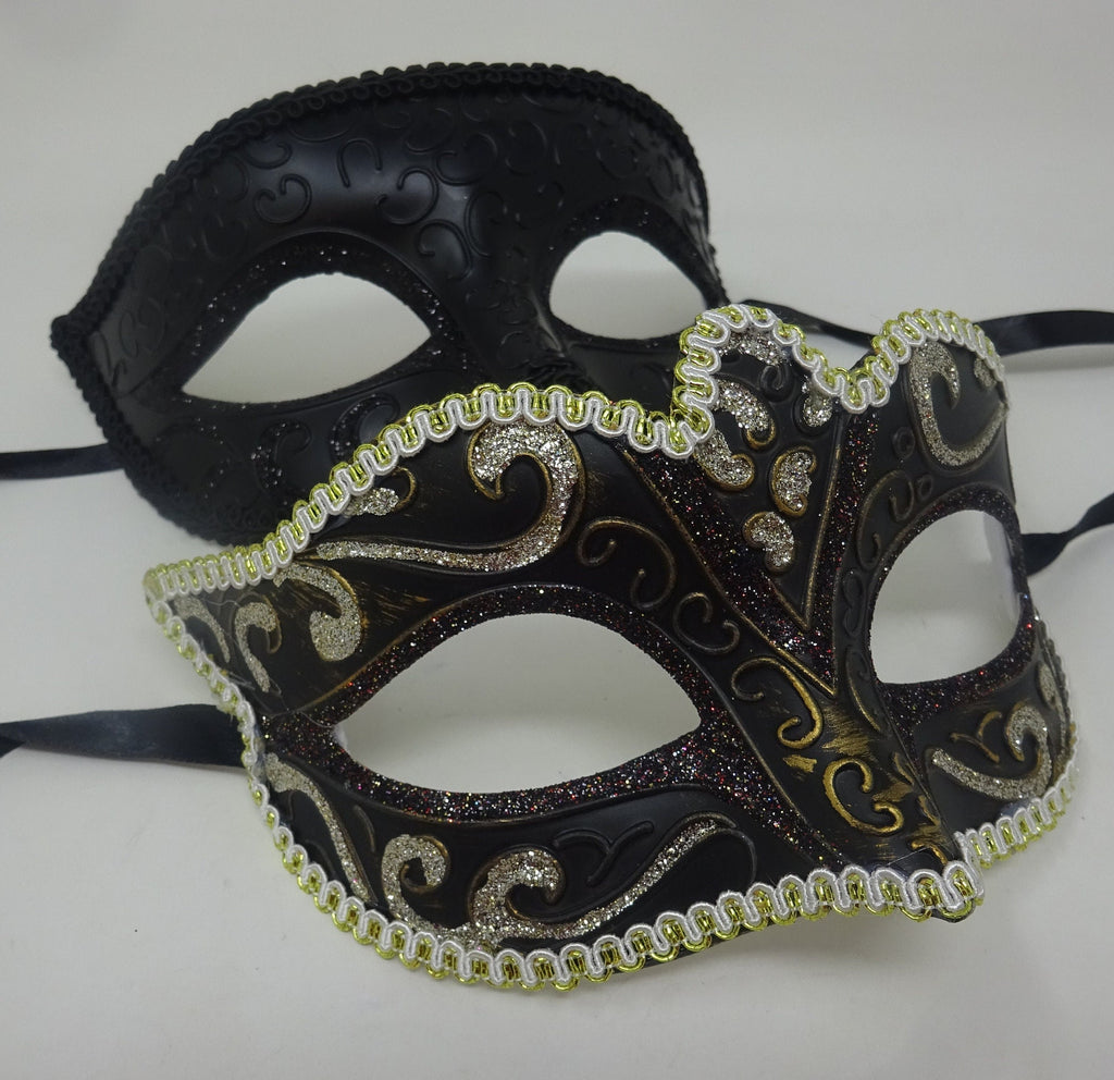 His and Hers Black and Gold Quality Pair of Male and Female Couples Masquerade Masks