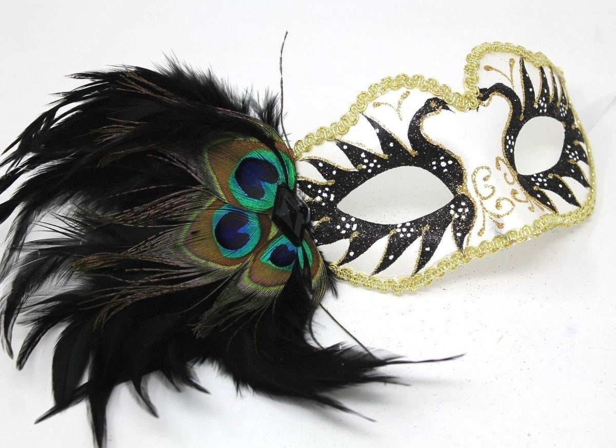 Black and Gold Peacock Masquerade Mask