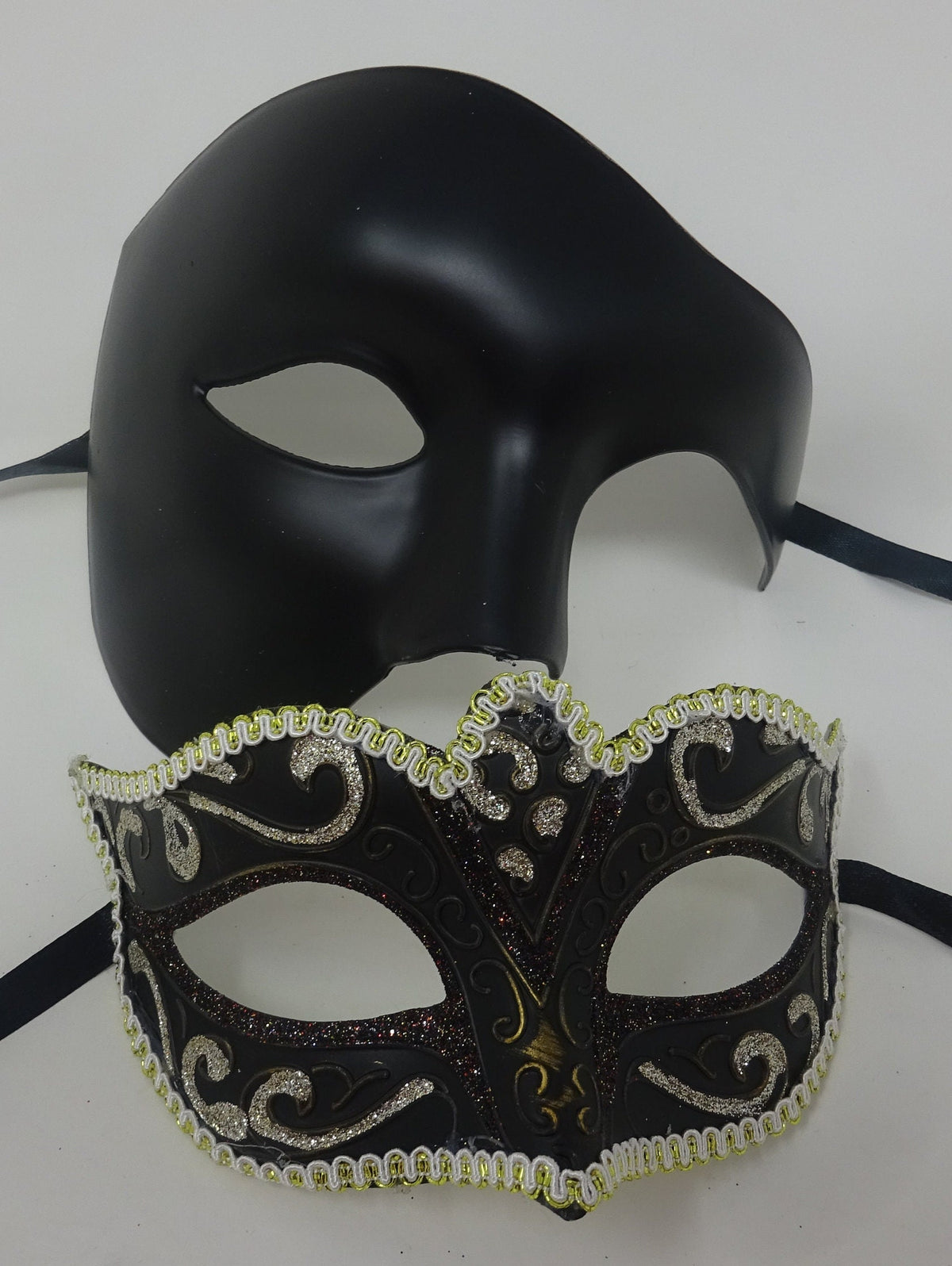 His and Hers Black Silver and Gold Phantom Pair of Male and Female Couples Masquerade Masks