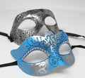 Turquoise and Silver Pair of Male and Female Couples Masquerade Masks