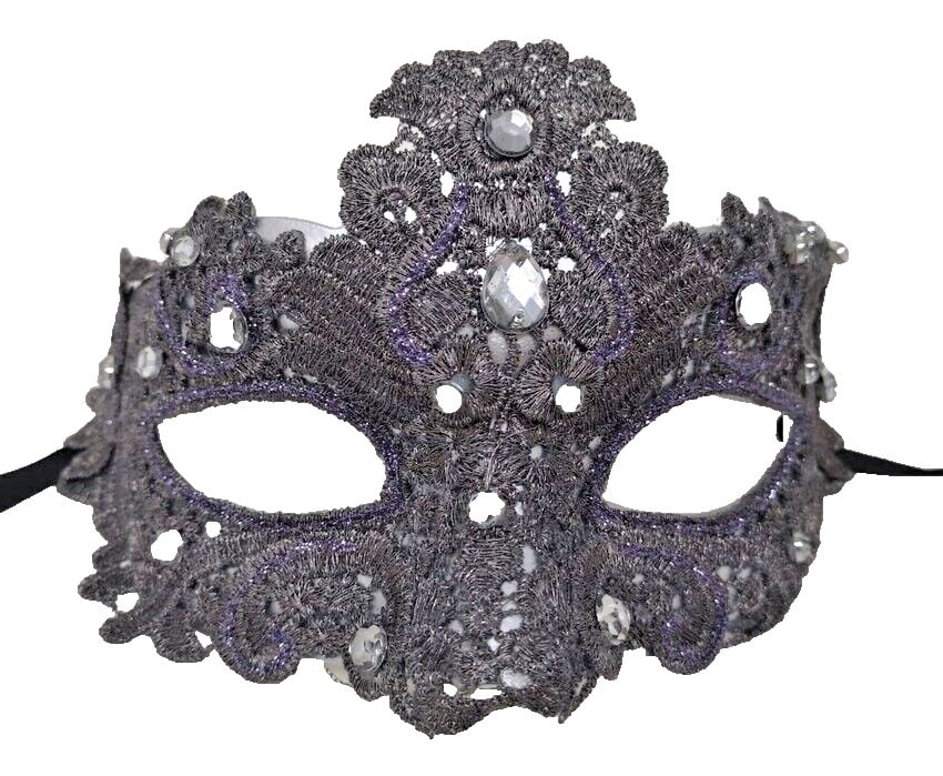 Silver Grey Brocade Lace Masquerade Party Carnival Eye Ball Mask
