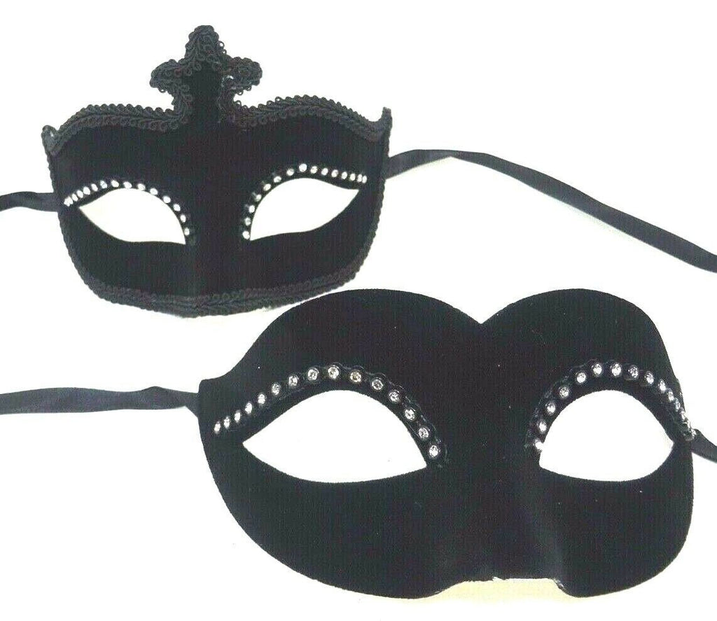 Black His n Hers Couples Velour Masquerade Masks with Diamontes