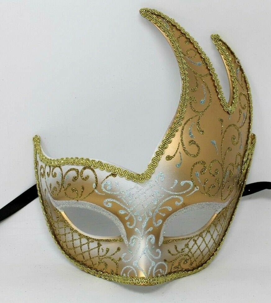 White and Gold Wave Masquerade Mask