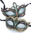 His and Hers Green, Bronze, Silver and Gold Pair of Male and Female Couples Masquerade Masks
