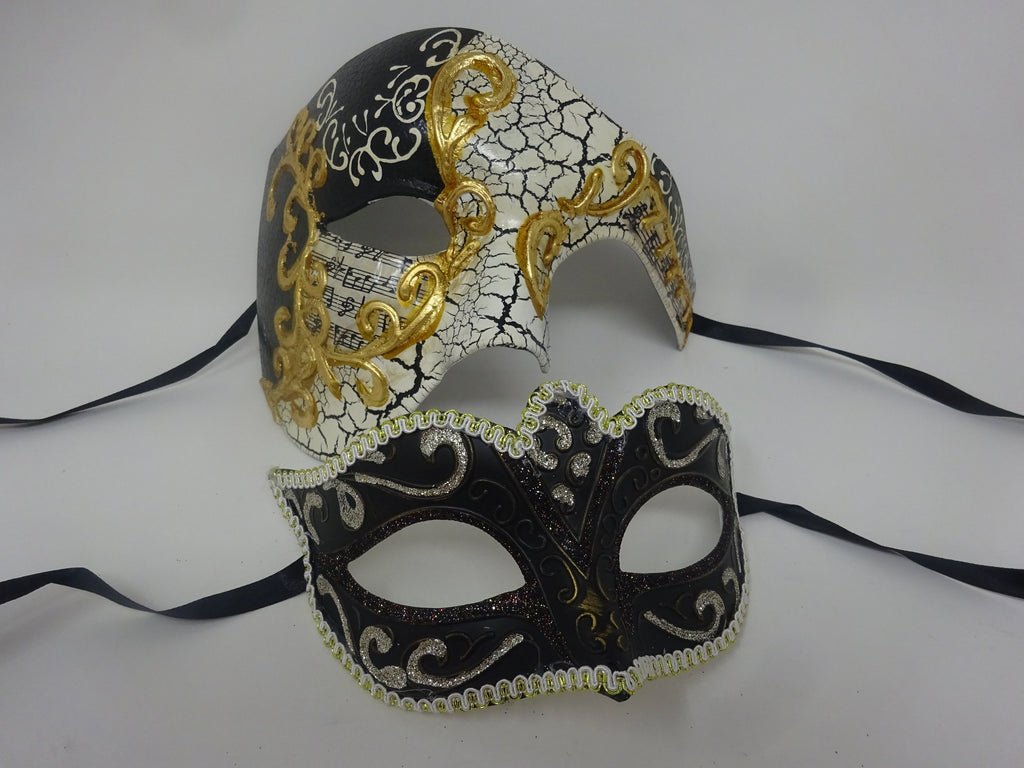 Musical Script Gold and Black Phantom his and hers couples pair of masquerade masks