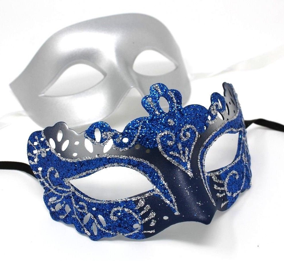 Blue and Silver His and Hers Couple Masquerade Masks