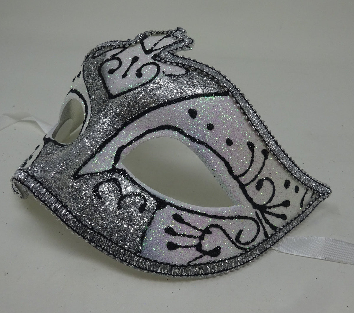 Black Frosted White and Silver Glitter Masquerade Party Ball Mask