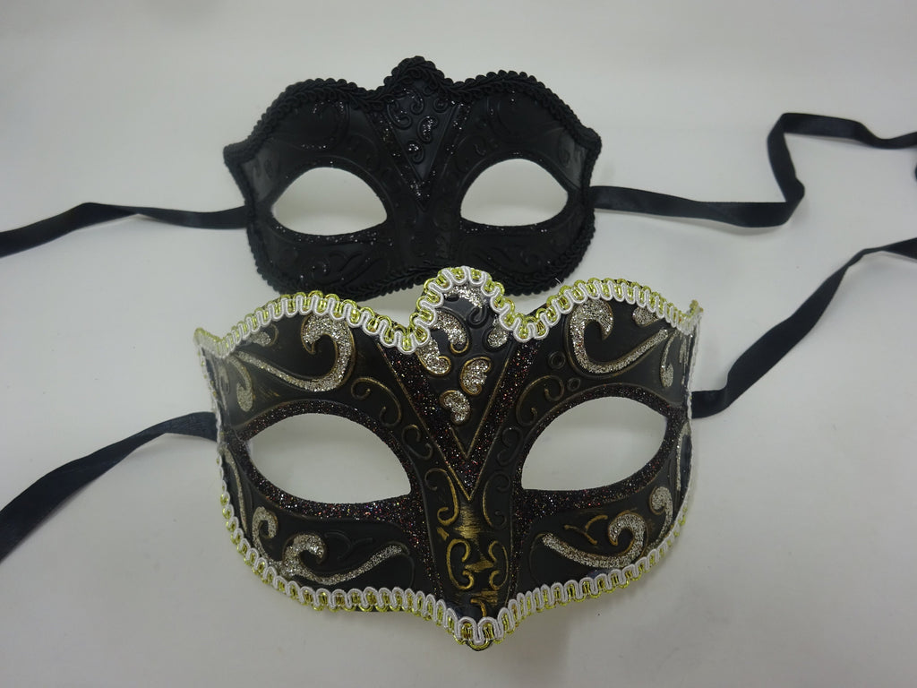 His and Hers Black and Gold Quality Pair of Male and Female Couples Masquerade Masks