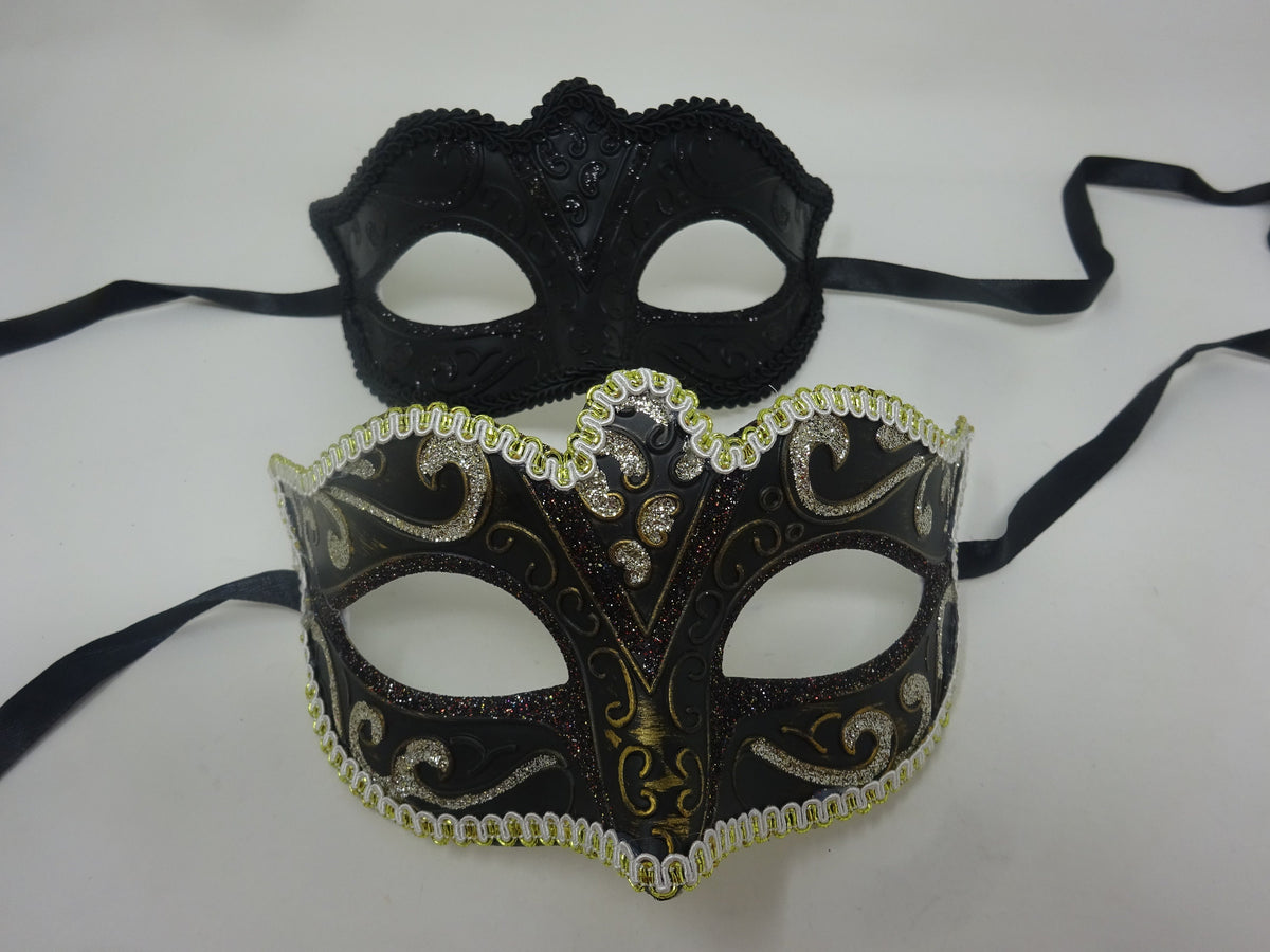 His and Hers Black and Gold Quality Pair of Male and Female Couples Masquerade Masks