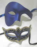 Blue and Gold Phantom Pair of Male and Female Masquerade Masks