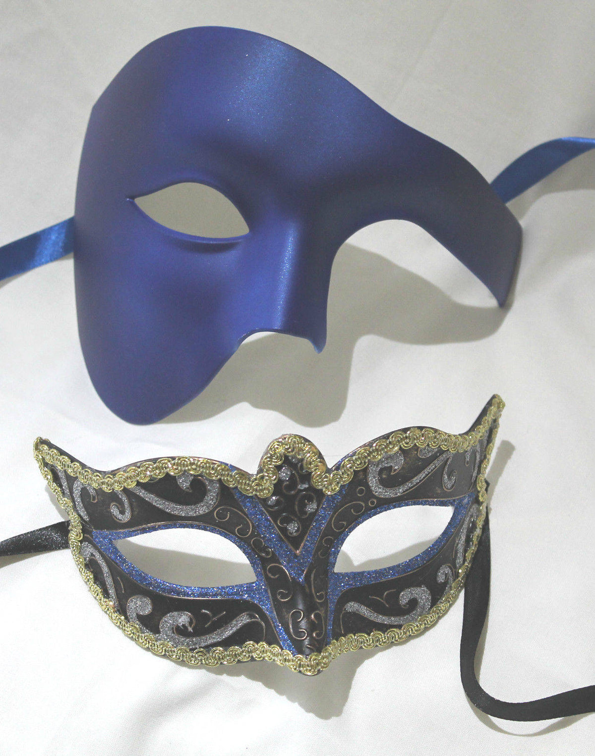 Blue and Gold Phantom Pair of Male and Female Masquerade Masks