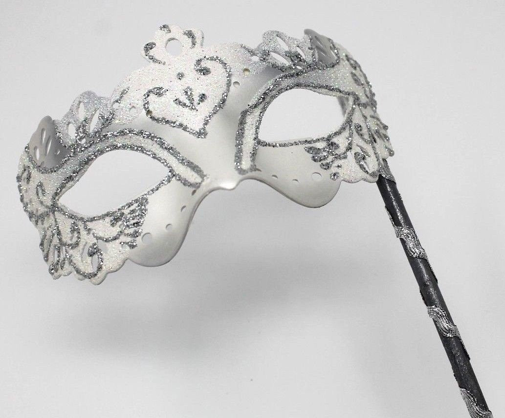 White and Silver Mask on a Silver Stick