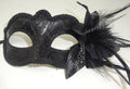 Ladie Black Masquerade Mask with Flower and Feather Detail