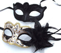 Black and Gold Swirl Pair of Couples His and Hers Masquerade Masks
