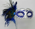 Blue and Silver Swan Lake Peacock Mask on Stick