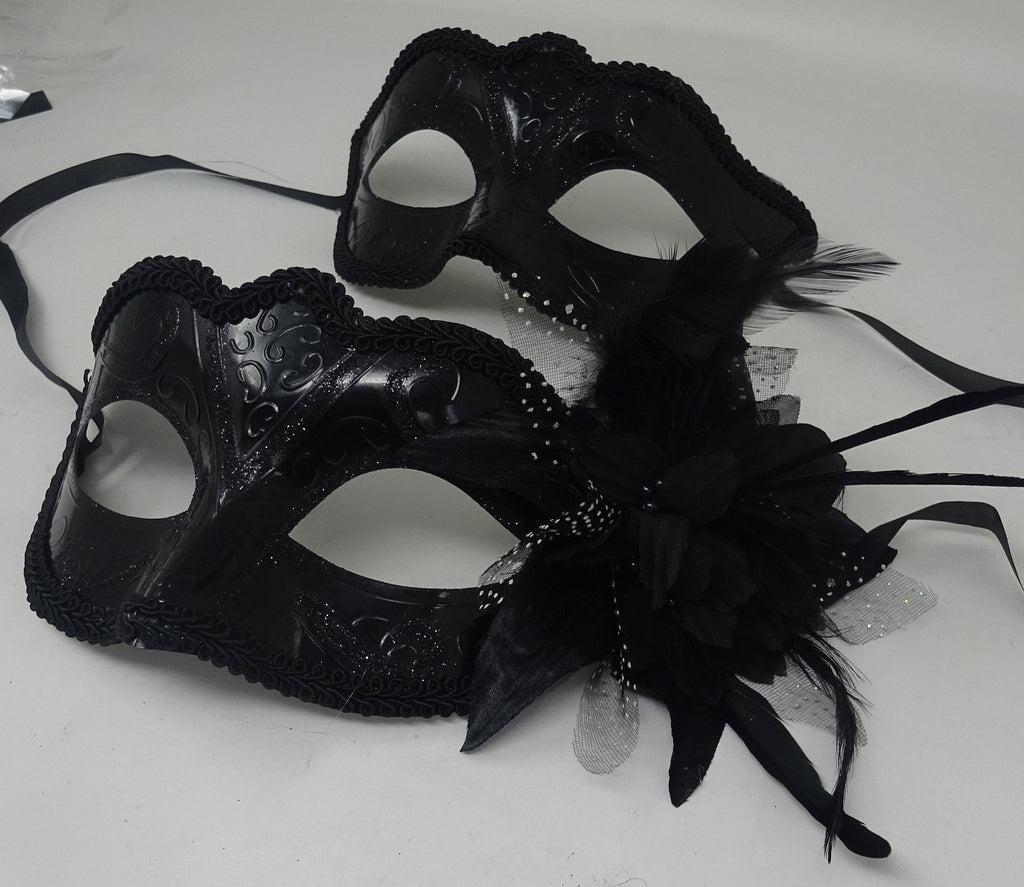 Black His n Hers High Gloss Couples Masquerade Masks
