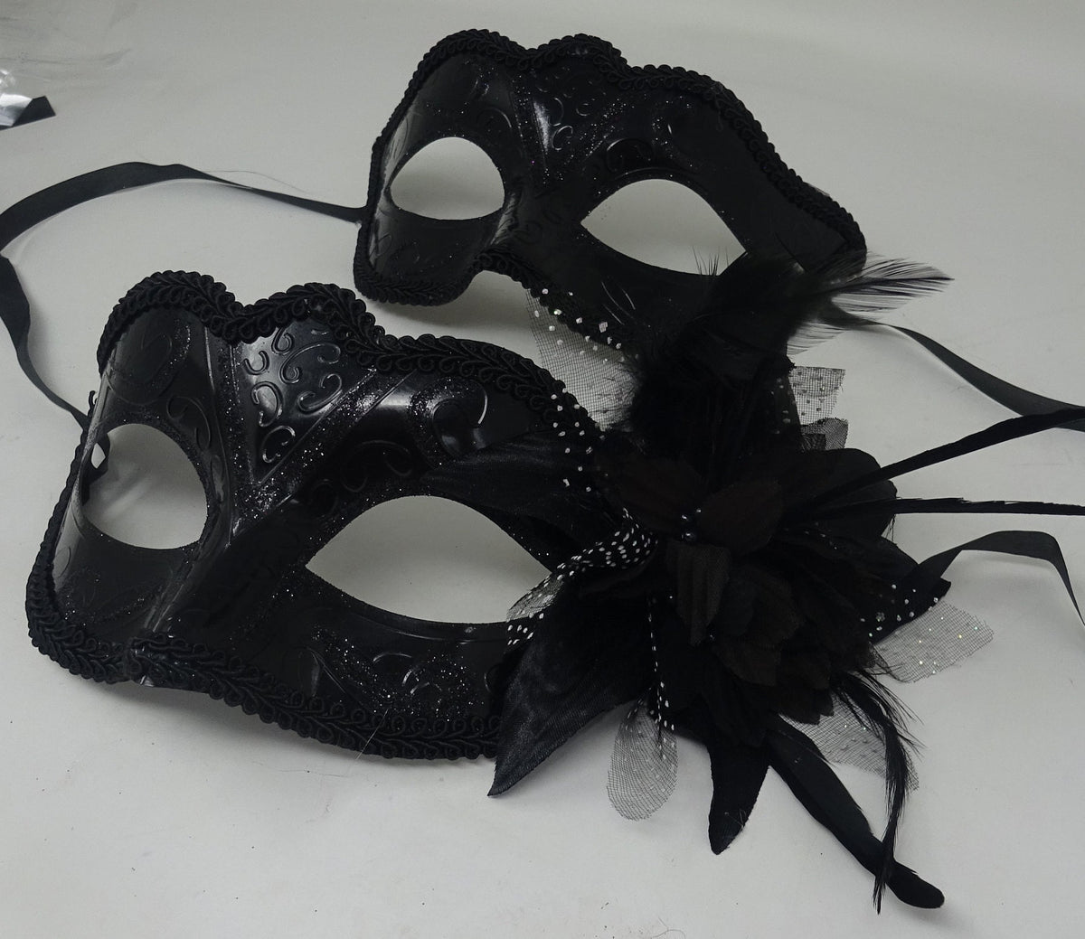 Black His n Hers High Gloss Couples Masquerade Masks