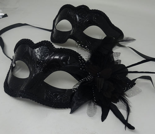 Black His n Hers High Gloss Couples Masquerade Masks