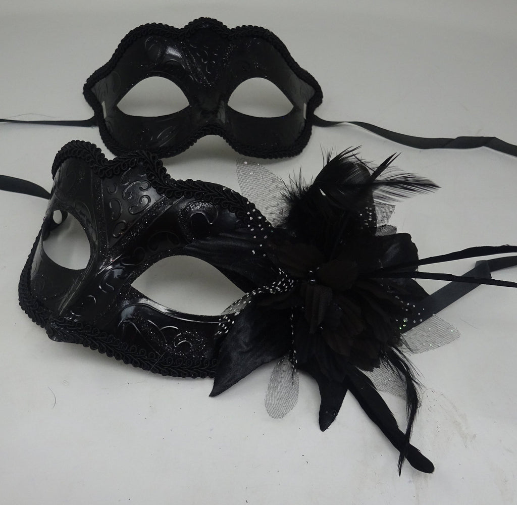 Black His n Hers High Gloss Couples Masquerade Masks