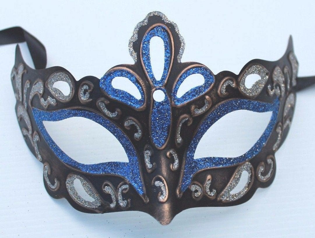 Blue, Bronze, Gold and Black Masquerade Mask for Masked Ball