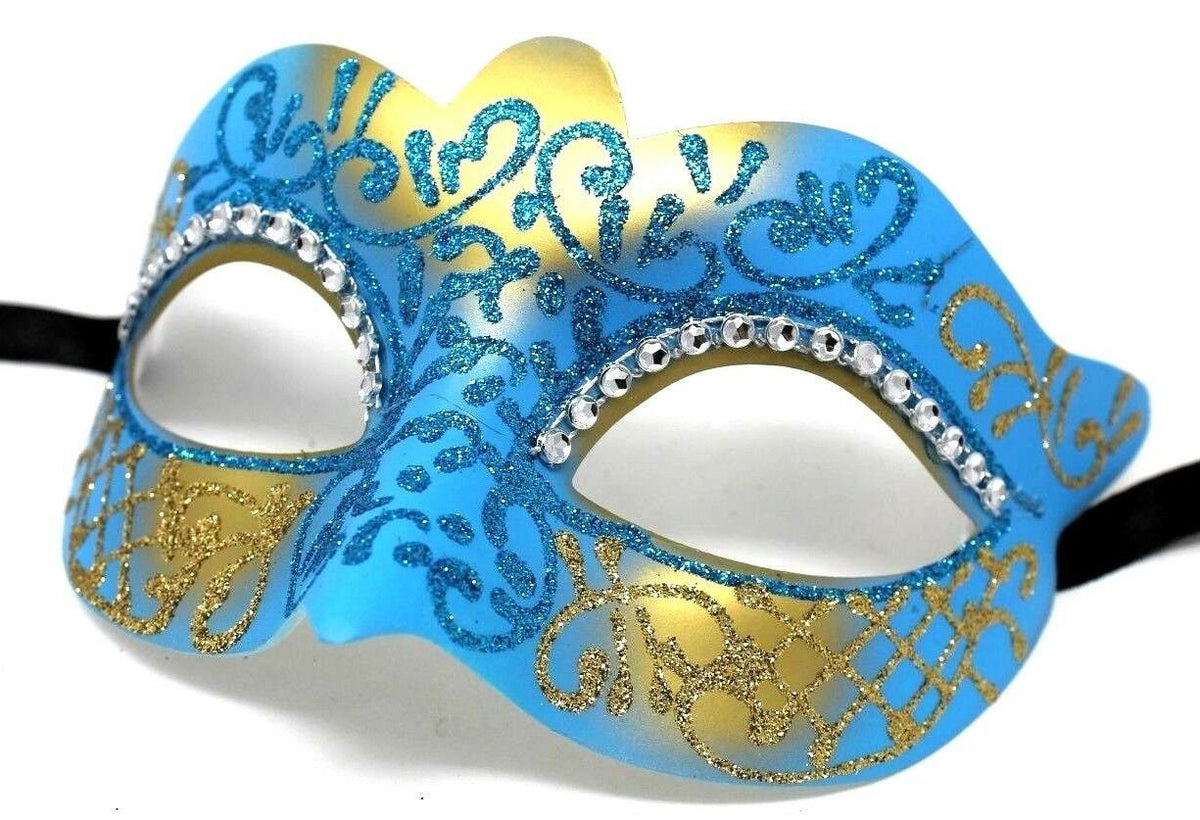 Turquoise Blue and Gold Masquerade Mask