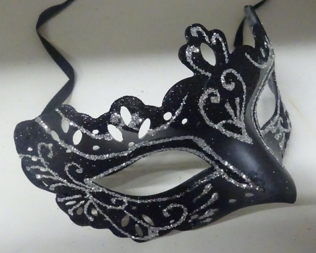 Black and Silver Rialto Masquerade Mask for Masked Ball Carnival Party Halloween
